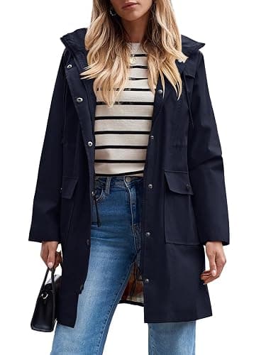SaphiRose Women's Waterproof Rain Jacket Long Raincoat Hooded Windbreaker Trench Coat - Image 1