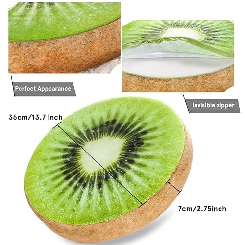 HYSEAS Round Throw Pillows 14 Inch Kiwi, 3D Print Decorative Plush Funny Fruit Stuffed Cushions Seat Pad for Couch, Chair, Floor, Sofa thumbnail 3