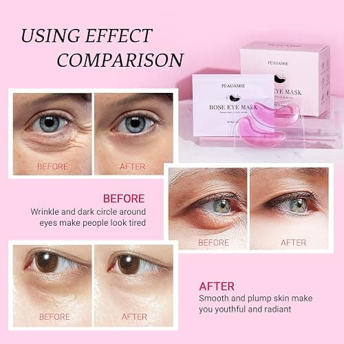 PEAUAMIE Under Eye Patchs Rose Eye Mask for Dark Circles and Puffiness Wrinkle Eye Bags 30 Pairs thumbnail 5