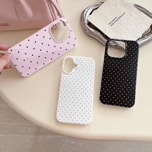 Reoomukk Aesthetic Polka Dot Retro Phone Case for iPhone 16 6.1",Vintage Trendy Unique Simple Pattern Design Elegant Chic Pretty Stylish Protective Girls Women Cases for i16 Black thumbnail 7