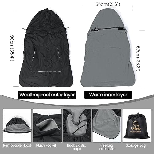 Orzbow Baby Winter Carrier Cover with Detachable Hood, Waterproof & Windproof, with Big Pockets, Universal Fit for Baby Carriers and Waist Stool | with Storage Bag, Black Dinosaur thumbnail 3