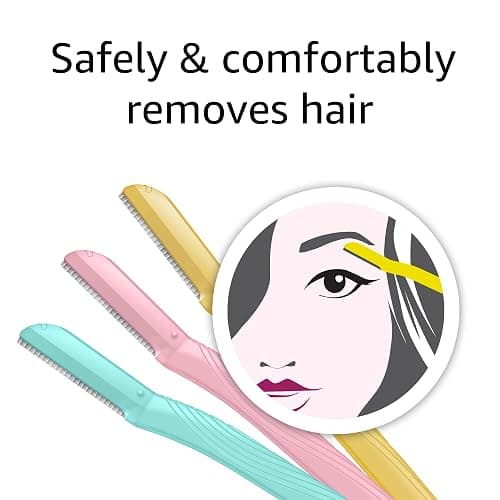 Amazon Basics Women's Dermaplaning Tool, Peach Fuzz Remover, Facial Hair Removal, Exfoliating Face Razor with Microguard Blade for Safe Eyebrow Shaping, Includes Blade Cover, Multicolor, 3 Count thumbnail 5