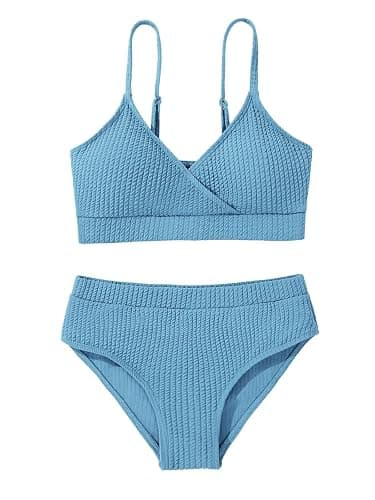 Adarl Girl's 2 Piece Swimsuit Solid Spaghetti Strap Bikini Sets Beach Bathing Suit Swimwear for Teen Girls - Image 1