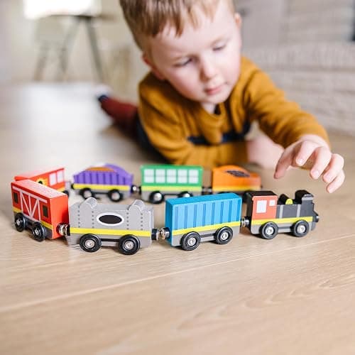 Melissa & Doug Wooden Magnetic Train Cars - 8 Piece Educational and Skill-Building Wooden Toy for Boys and Girls thumbnail 2