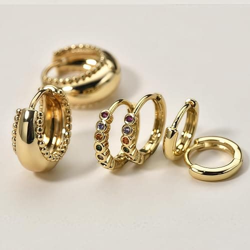 4Pairs Statement Gold Hoop Earrings for Women Trendy,Surgical Steel Gold Plated Hoop Hypoallergenic Earrings Set,Titanium Hoops Earring Stacks,CZ Cartilage Huggie Hoops Earring Gifts for Girlfriend thumbnail 2