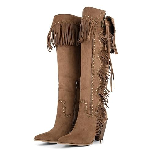 MissHeel Studded Fringe Boots for Women Knee High Boho Western Boots thumbnail 3