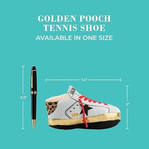 Haute Diggity Dog Original Golden Pooch Tennis Shoe, Plush Designer Dog Toys with Interactive Squeaker, Stimulating Pet Enrichment, Machine-Washable & Safe Materials for All Breeds, One Size thumbnail 5
