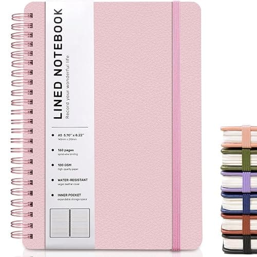 ABERLLS Lined Spiral Journal Notebook with 160 Pages, 8×5.7in, A5 Spiral Notebook, Journaling Notebooks for Work, School, Women, Men, College Ruled Spiral Notebook, Hardcover Leather Journals, Pink thumbnail 8