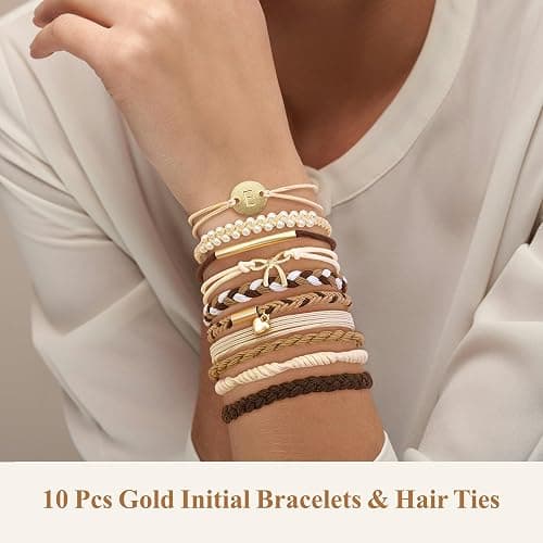 Fohufo 10 Pcs Hair Ties Bracelets - Gifts for Women Girl, Hair Accessories | Hair Ties Bracelets | Initial | Birthday Gifts for Women Girls | Teen Girl Gifts Trendy Stuff | Hair Ties for Girl | Letter S thumbnail 2