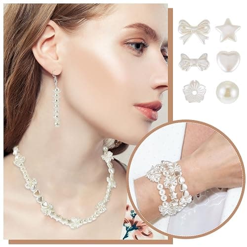 Juexica 500 Pcs ABS Imitation Pearl Beads Star Heart Bowknot Circle Flower White Aesthetic Beads for Jewelry Making Bracelets Necklaces Earrings Key Chains Accessories DIY Crafts(Classic Style) thumbnail 4