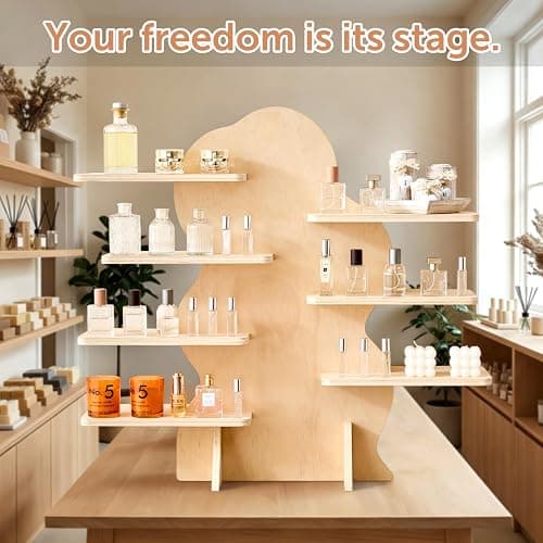 Sicrifety 7-Tier Wooden Display Shelf for Vendors,31inch Cloud-Shaped Portable Detachable Natural Wood Riser Stand for Candles,Mugs, Small Items thumbnail 2