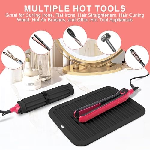 AMIJEAL Large Silicone Heat Resistant Mat for Hair Tools, Curling Irons, Flat Irons, Hair Straightener, Portable Hot Tools Pad Cover with Velcro for Travel Vanity Salon(11.8" x 9.0") - Black thumbnail 4