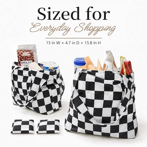 Ralxion Checkered Reusable Grocery Shopping Bags 4 Packs, Cute Checkerboard Foldable Kitchen Large Nano Tote Bags thumbnail 2