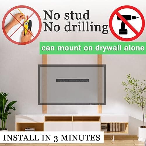 No Stud TV Wall Mount, Drywall Studless TV Hanger No Damage, No Drill, Non Screws, Dry Wall Flat Screen TVs Easy Install Bar Bracket fits VESA 12-55 inch TVs up to 99 lbs, Include Hardware Levels thumbnail 3