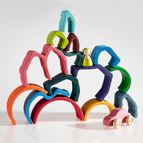 MERRYHEART Wooden Rainbow Stacking Toy, Water Wave Elements Wooden Stacker, Various Shapes Nesting Stacking Blocks, Waldorf & Montessori Open-Ended Education Toy for Kids/Toddlers thumbnail 6