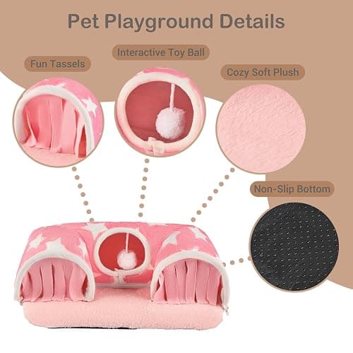 Avont Guinea Pig Tunnel, Small Animal Hideaway Tube Toy | Cozy Plush Tunnel for Guinea Pigs and Small Pets with Non-Slip Bottom and 2-In-1 Design in Medium Size Pink thumbnail 3