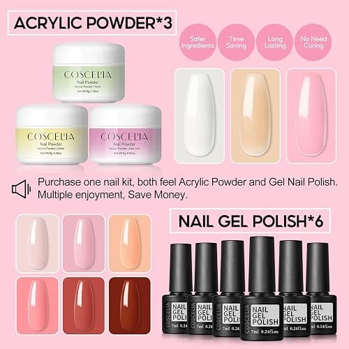 Acrylic Nail Kit for Beginners with Everything 3pc Professional Acrylics Powder 6pcs Gel Nail Polish 18pcs Glitter Decoration Powder Nails Kit Acrylic Set with Tips Nail Light and Drill DIY Gifts thumbnail 4