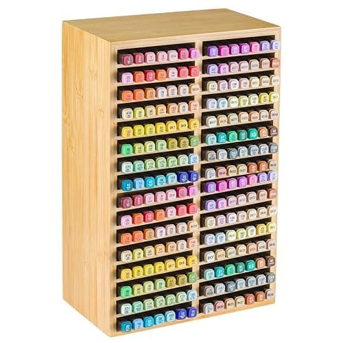 M.J COMFY-LIFE Bamboo Marker Organizer - 32 Compartment Desktop Storage Holds 224 Markers/Pens | Natural Wood Stationery Holder for Artists, Classroom & Office (224 Markers) - Image 1