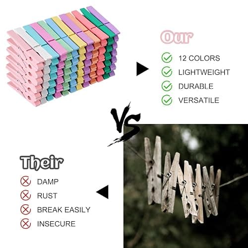 Phinus 72 Pcs Wooden Clothes Pins, 2.9 Inch Clothes Pins for Hanging Clothes, Pictures, Photos, Classroom, Crafts, Decoration, Colorful Clothespins Heavy Duty(Pastel Color) thumbnail 5