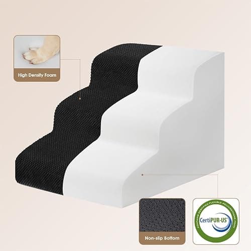 EHEYCIGA Curved Dog Stairs Ramp for Small Dogs 15.7" H, 3-Step Dog Steps for Couch Sofa and Chair, Pet Stairs for Cats, Non-Slip Balanced Pet Steps Indoor, Black thumbnail 2