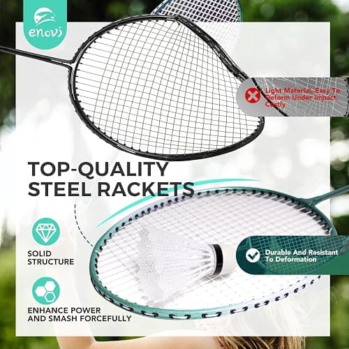 ENOVI EasyGo Badminton Set, with Net, 4 Racket, 4 Birdies, Portable Storage Box, for Backyards, Outdoor Games, Yard Games thumbnail 4