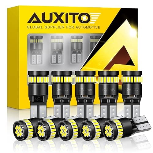 AUXITO 194 LED Light Bulb 6000K White 168 2825 W5W T10 Wedge 24-SMD 3014 Chipsets LED Replacement Light Kit Error Free for Car Interior Dome Map Door License Marker Lights, Pack of 10 - Image 1