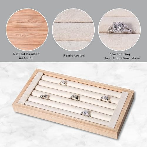 Kanwoder Bamboo Ring Holder,Ring Display Stand,Jewelry Organizer Stand for Rings Earrings Selling（Beige） thumbnail 6