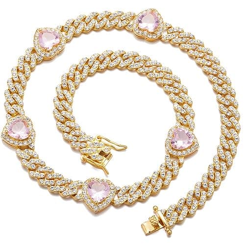 Apzzic 9mm Miami Prong Cuban Link Chain Iced Out Paved Heart Shape Rhinestones CZ Bling Rapper Necklace Bracelet For Women Girls - Image 1
