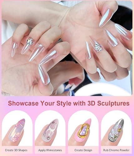 3D Nail Gel and Chrome Nail Powder Kit BISHENGYF: 15g No Wipe 3D Sculpting Gel White Aurora Pink Chameleon Gold Chrome Nail Powder with Clear 3D Carving Nail Molding Glue Set for Nail Art Decoration thumbnail 2