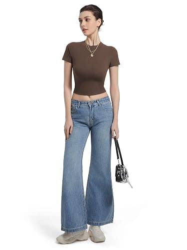 Abonlen Crewneck Short Sleeve T Shirts for Women Fitted Basic TeesY2k Going Out Tops thumbnail 4