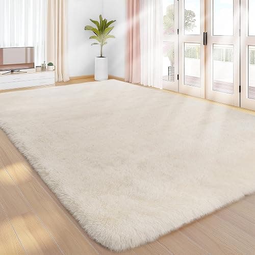Sour Lemon Area Rugs 8x10 Living Room, Cream Large Area Rug Shag Shaggy Carpet Soft Plush Furry Bedside Rugs, Machine Washable Area Rugs for Bedroom Kids Girls Boys Home Decor Anti Slip - Image 1