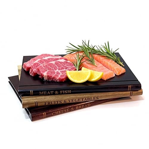 Book Cutting Board Set of 3, Library Cutting Board That Looks Like Books, Acacia Wood with Stand | Decorative & Functional for Meat, Vegetables, Cheese | Kitchen & Housewarming Gift - Image 1
