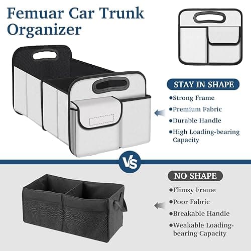 Femuar Car Trunk Organizer, Car Storage Organizer with Large Capacity Waterproof Collapsible Trunk Organizer for Car Suv/Jeep/Sedan (Beige, Standard) thumbnail 3