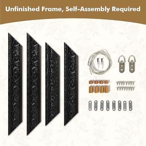 FOLKOR Retro Canvas Frame for 24x36 Vintage Wall Art Prints, 2.6" DIY Wood Plein Air Frames for French Countryside Still Life Paintings Home Office Hallway Guest Room Decor, No Glass & Back (Black) thumbnail 4