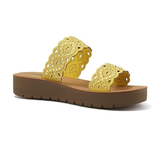 Soda VIENNA - Fun & vibrant platform slip on sandal with ridged bottom & beautifully scalloped straps with iridescent beading detail. Perfect summer beach shoes! thumbnail 4