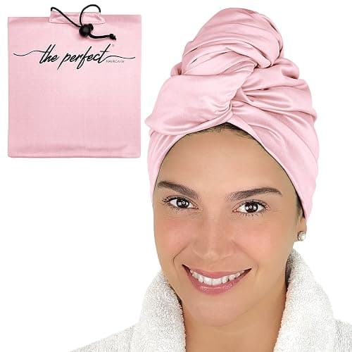 THE PERFECT HAIRCARE Microfiber Hair Drying Towel Wrap for Curly & Wavy Hair - Large Smooth and Silky Curly Hair Product for Women Girls and Kids - Quick Drying - Works for Hair Extensions - Pink - Image 1