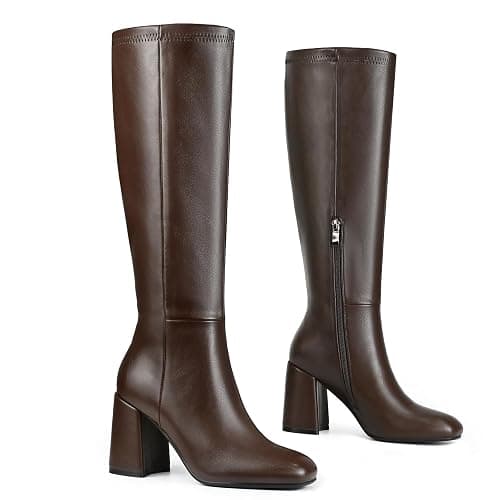 Women's Knee High Boots Faux Leather Square To Tall Boots Fashion Chunky Block Heel Long Boots with Side Zip thumbnail 6