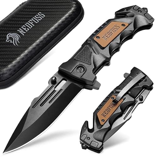 NedFoss Pocket Folding Knife DA75, 3 in 1 Pocket Knife for Men, Survival Knife with Liner-Lock Belt Clip, Seat Belt Cutter, Glass Breaker, Hunting knife for Camping Hiking - Image 1