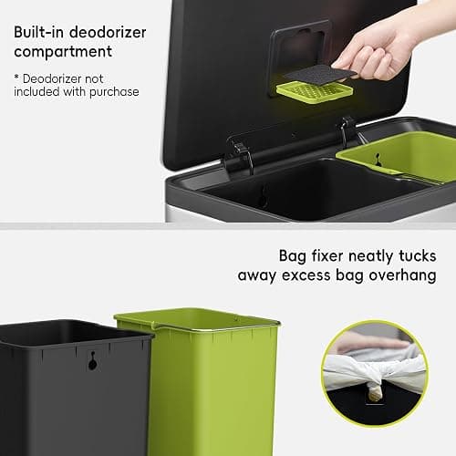 EKO EcoCasa II 36L+24L Dual Trash Can with Recycle Bin, Stainless Steel Garbage Can with Lid, Deodorizer Compartment, Odor-Proof and Fingerprint Resistant - 36L+24L thumbnail 8