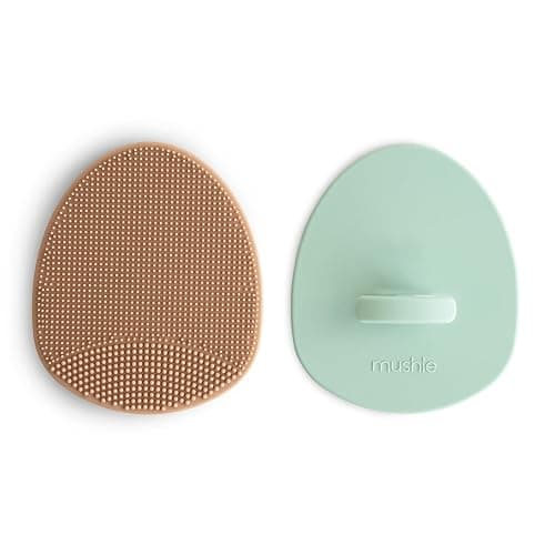 mushie Baby Bath Cradle Cap Brush | Soft Silicone Bristles for Dry Skin, Eczema, & Cradle Cap Treatment | 2-Pack (Natural/Cambridge Blue) - Natural/Cambridge Blue - Image 1