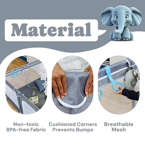 Todale Baby Playpen - 50 x 50 x 27 in Grey Pack of 1 - Effortless Setup & Travel Crib for Baby - Ventilated Panels & Play Pen for Babies 6-12 Months - Foldable Play Pen for Toddlers 1-3 thumbnail 5