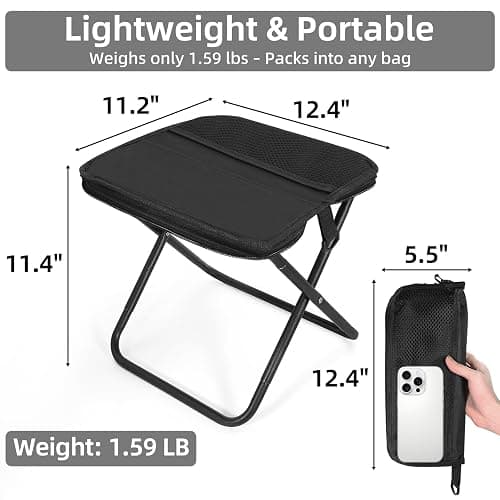 Pocket Chair, Folding Camp Stool for Adults, Portable Lightweight Small Foldable Camping Chair, Mini Seat Travel Fishing Stool Compact Folding Footrest with Carry Pouch&Strap Silla plegable portátil thumbnail 2