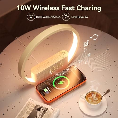 Vivilumens Sunrise Alarm Clock Wireless Charger, 10 White Noise Sound Machine Alarm Clock with 30/60/90 Mins Timer, 3 Levels Touch Night Light Dual Clocks for Heavy Sleeper Bedroom Decor Gift for Her thumbnail 6