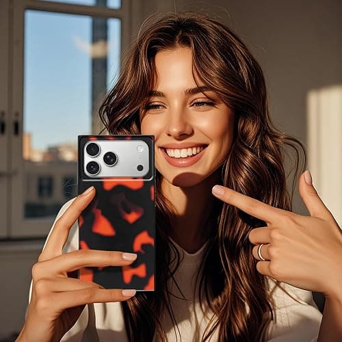 Cinysnt for iPhone 17 Pro Max Case, Vintage Square Cool Girl Leopard Print Brown Amber Aesthetic Full Camera Protective Cover, Trendy Slim Tortoise Shell Case for Girls Women - Retro Red Brown thumbnail 6