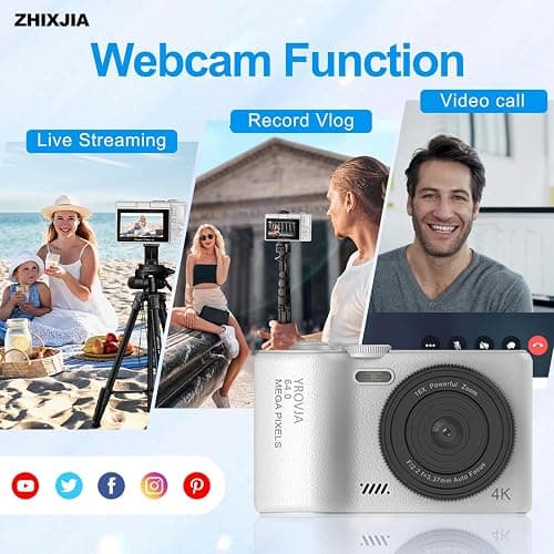 4K Digital Camera for Photography and Video, 2025 Latest 64MP Vlogging Camera for YouTube with 32G TF Card 180°Flip Screen Compact Travel Camera 16X Zoom, Anti-Shake,Suitable for Beginners, White thumbnail 6