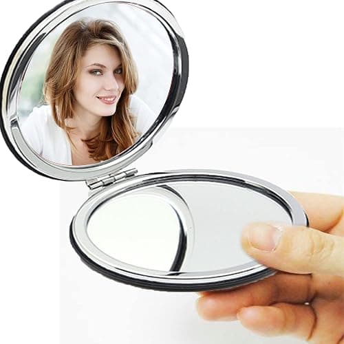 Compact Mini Round Makeup Mirror - Double Sided, Portable Folding Travel Mirror thumbnail 5
