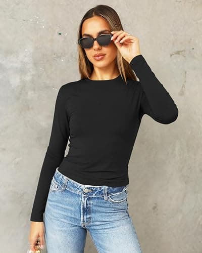 Abardsion Women's Long Sleeve Shirts Spring 2025 Casual Basic Going Out Crop Tops Slim Fit Tight Y2K Clothes thumbnail 2