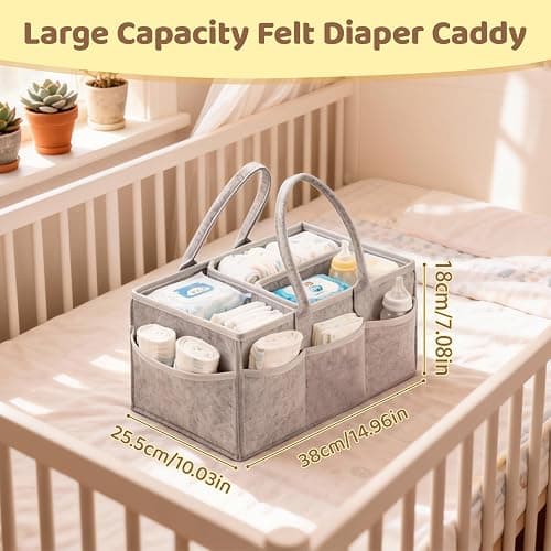 NBOUOU Baby Essentials for Newborn Nappy Caddy Organiser, Baby Nappy Organiser with Long Handles Detachable Compartments, Essentials Nappys Bin, Portable Babys Baskets for Hampers thumbnail 3
