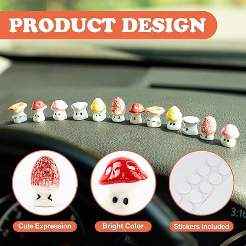 Rislobx 12PCS Mushroom Car Dashboard Decorations, Cute Mushroom Decor for Women Rear View Mirror Ornament Cute Car Decor Interior Dashboard Accessories for Home Office thumbnail 4