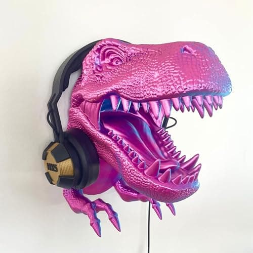 YILCER Dinosaur Headphone Stand Wall Mount T-rex Head Controller Holder 3D Printed Dino Earphone Stand 3D Printed Animals Gaming Headset Hanger Wall Mount Stand Organizer for Gaming Accessories thumbnail 4
